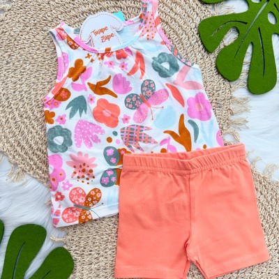  Conj. Regata Borboletas e Short - Off White e Salmão